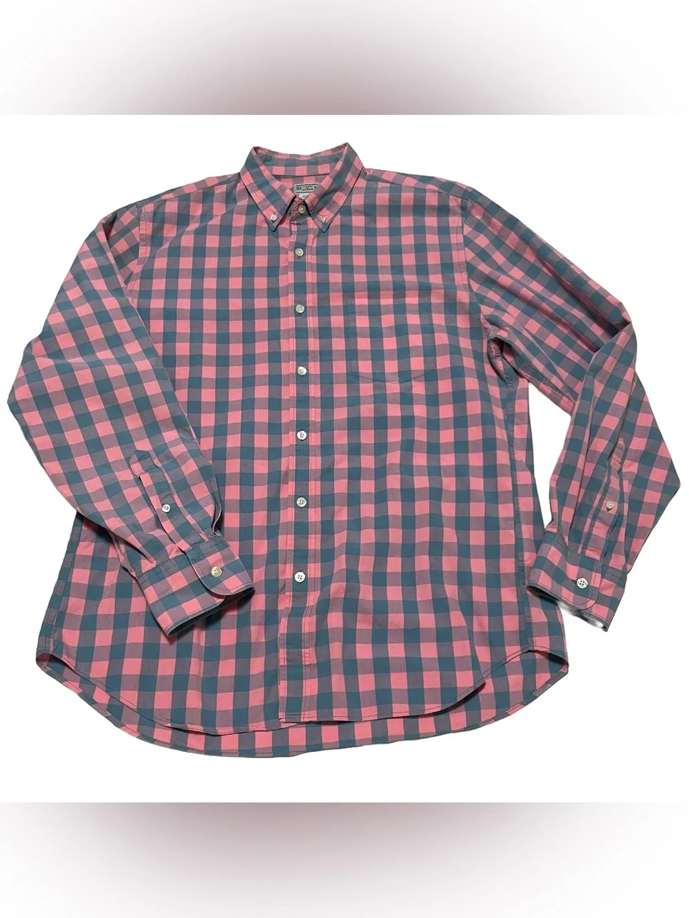 J Crew Men's Button-Down Check Shirt in Pink and Gray